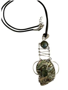 Handcrafted Abalone Pendant Necklace with Black Cord